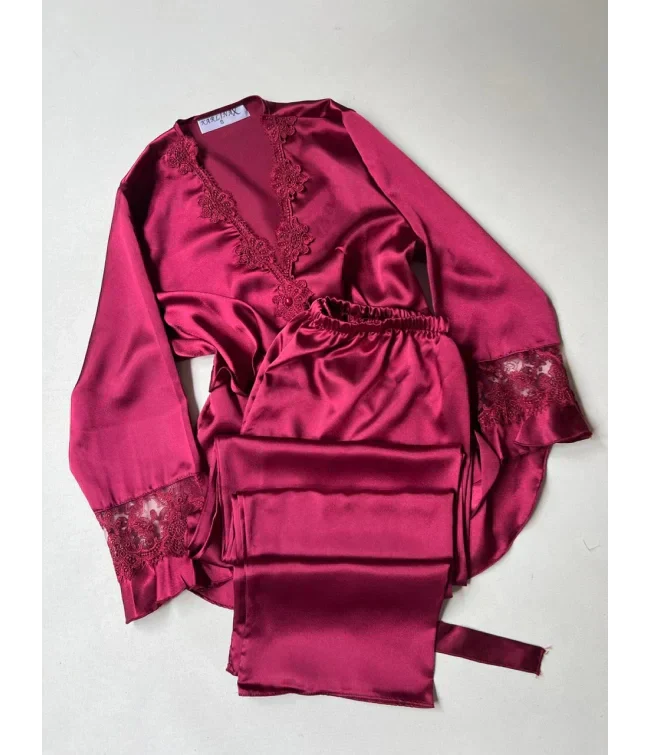 Karinex  6 Pcs Long Slit Silk Nighty Set